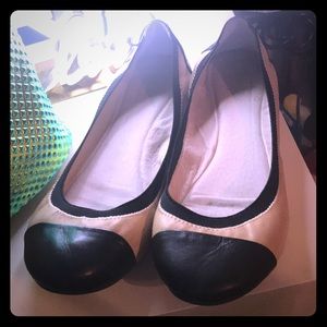 Creme and black leather flats